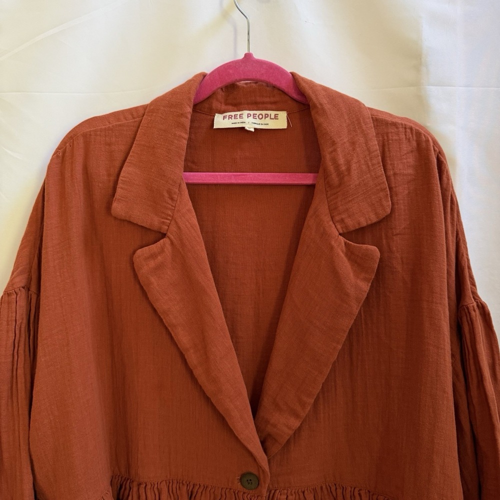Free People Lyra Tiered Bed Jacket Gauzey Rust Orange Boho Oversized XL - Picture 4 of 14